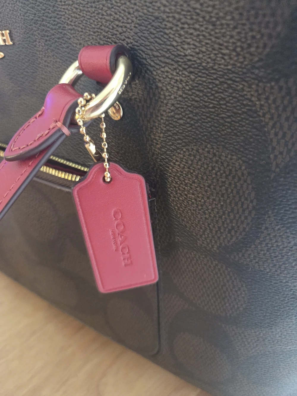 Coach Signature Tote with Red Trim